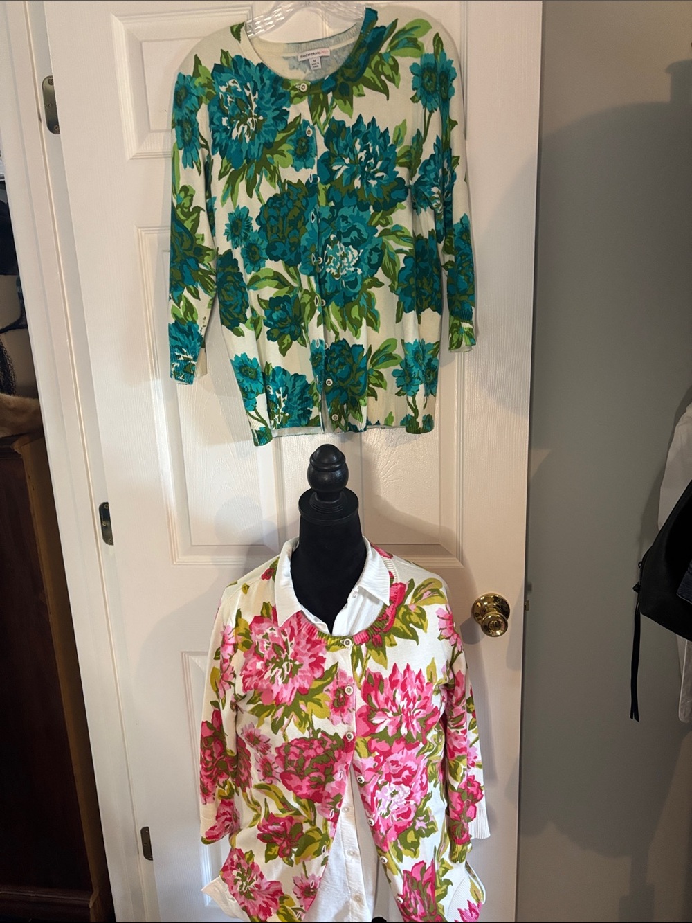 2 Cardigan Sweaters - Teal & Green and Pink and Green